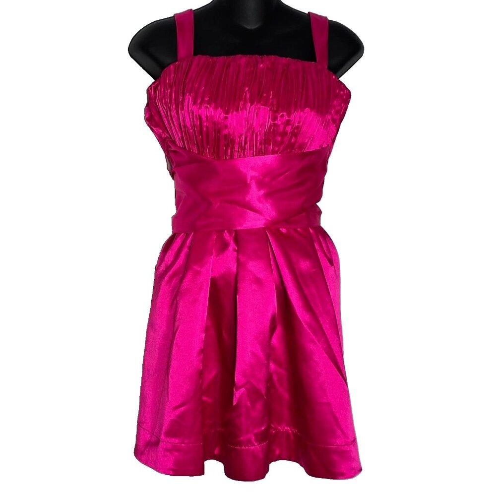 Anthropologie Maeve Bow-Tie Satin Mini Dress size 0 Hot Pink Pockets Barbie
